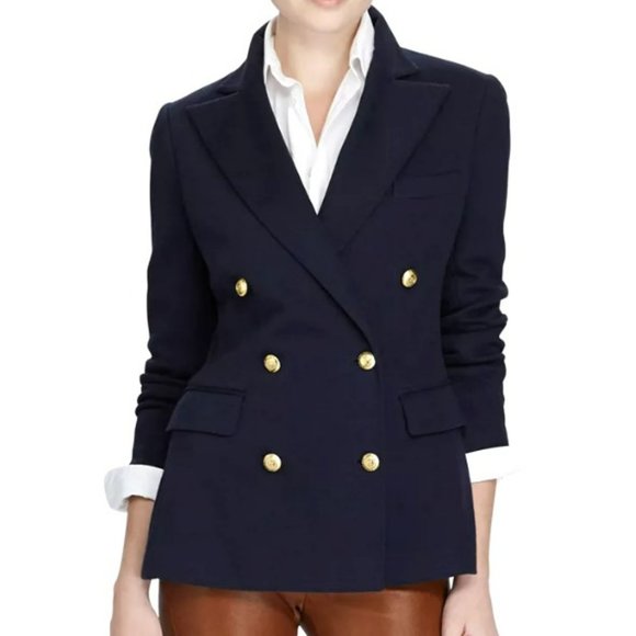 Lauren Ralph Lauren Jackets & Blazers - NWT Ralph Lauren Double Breasted Gold Button Knit Cotton Denim Blazer Jacket.4